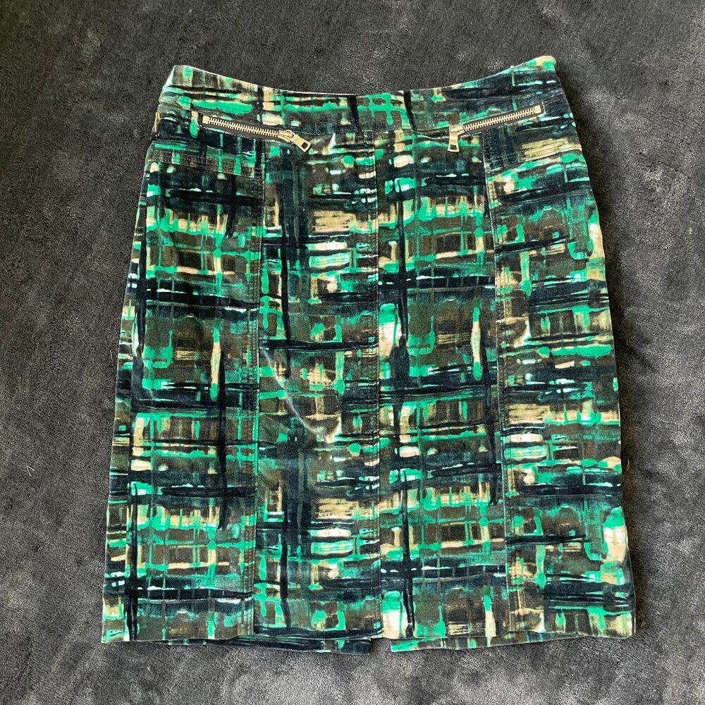 Stretch velveteen abstract pencil skirt